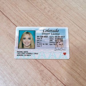 An editable template of a Colorado driver license, featuring a realistic design for customization, including fields for personal information, photo, and signature.