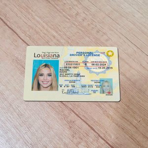 An editable template of a Louisiana driver license, featuring a realistic design for customization, including fields for personal information, photo, and signature.