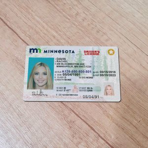 An editable template of a Minnesota driver license, featuring a realistic design for customization, including fields for personal information, photo, and signature.