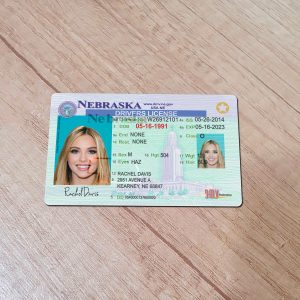 An editable template of a Nebraska driver license, featuring a realistic design for customization, including fields for personal information, photo, and signature.