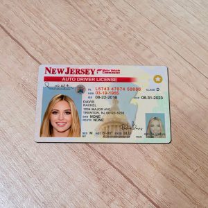 An editable template of a New Jersey driver license, featuring a realistic design for customization, including fields for personal information, photo, and signature.