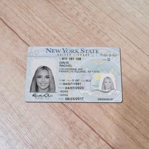 An editable template of a New York driver license, featuring a realistic design for customization, including fields for personal information, photo, and signature.