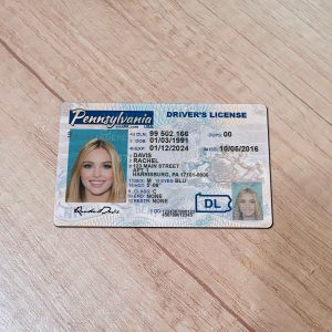 An editable template of a Pennsylvania driver license, featuring a realistic design for customization, including fields for personal information, photo, and signature.