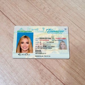 An editable template of a Tennessee driver license, featuring a realistic design for customization, including fields for personal information, photo, and signature.